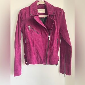 100% suede leather moto jacket plum